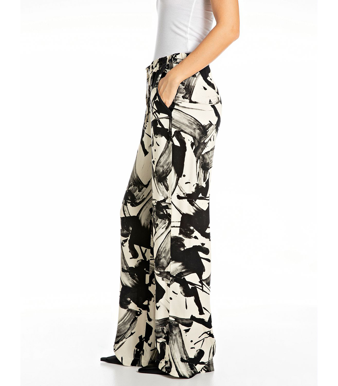 アブストラクトプリントワイドパンツ 詳細画像 ブラックアイボリー 3